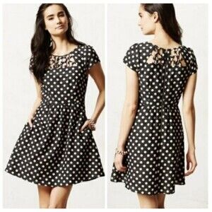 Anthropologie Maeve Nikola Polka-dot Dress Black Cream 8